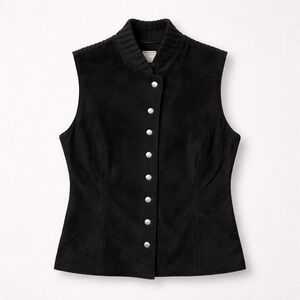 Christopher& Banks Vintage Faux Suede Black Snap Front Vest Sleeveless Collar XL